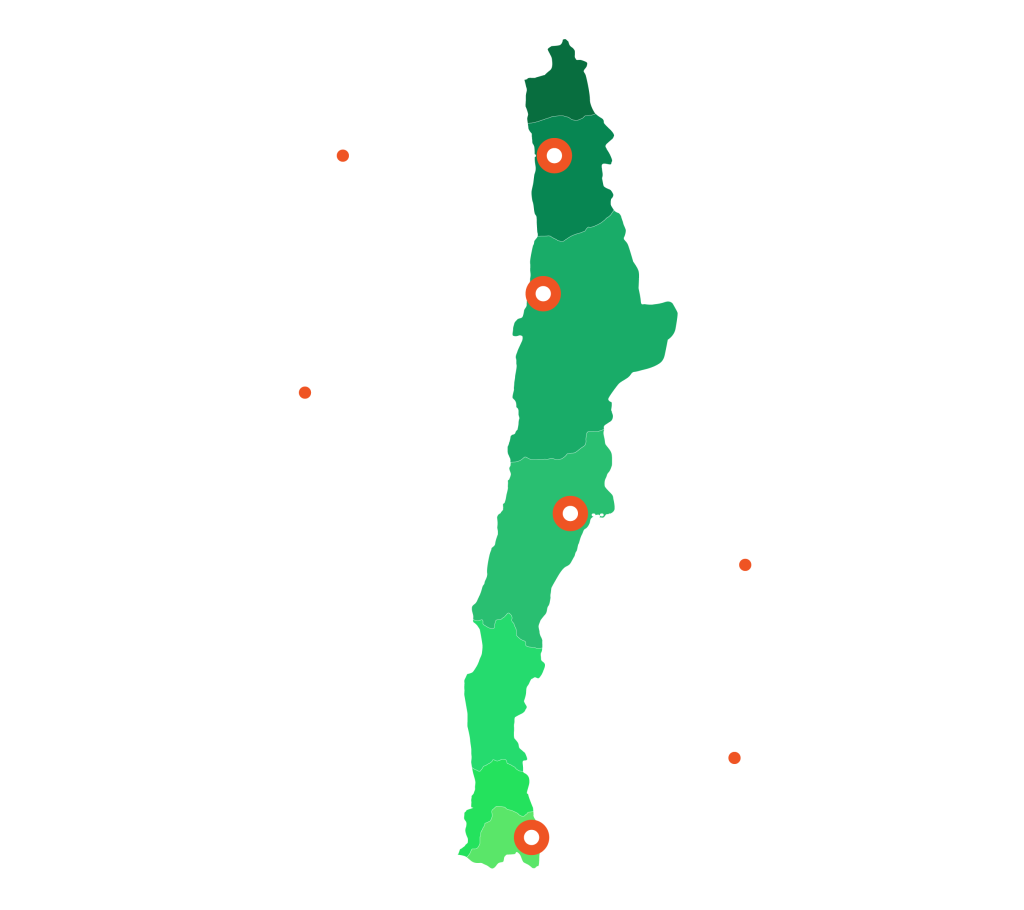 Mapa de Chile con las plantas de Bailac Recauchaje en Footer