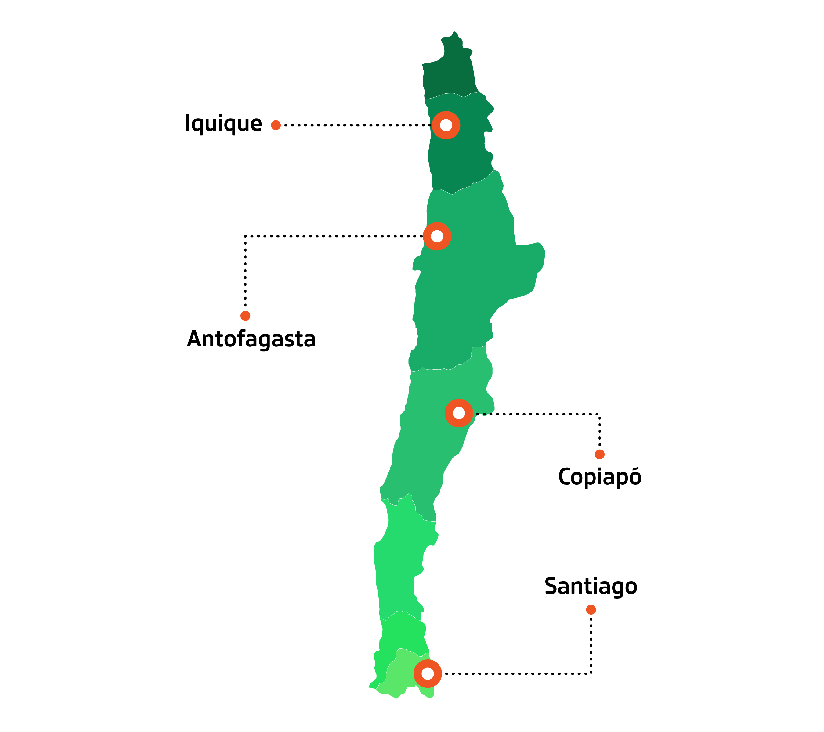 Mapa de Chile con las plantas de Bailac Recauchaje